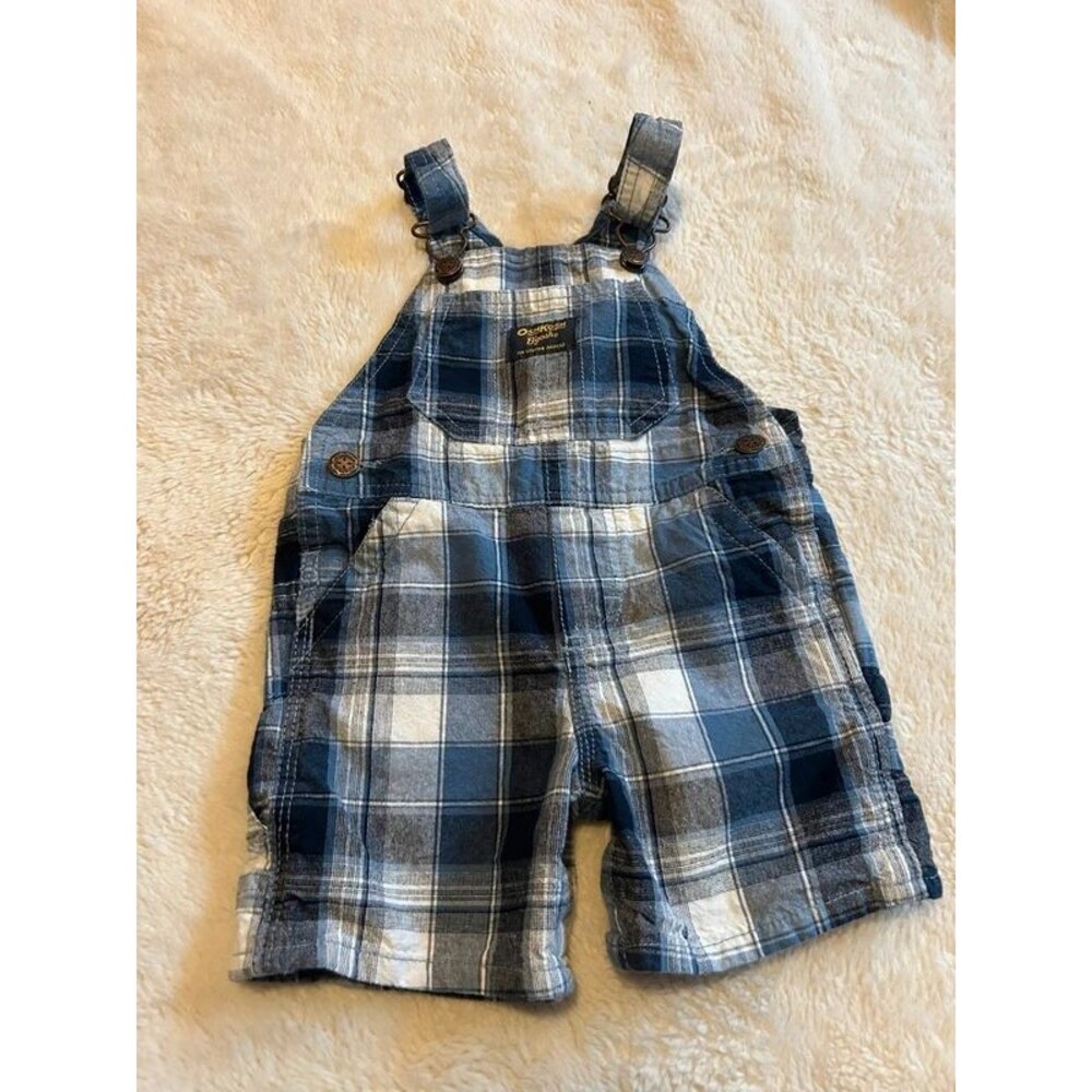 OshKosh B'Gosh Boys 12M Navy White Plaid Vestbak Overalls